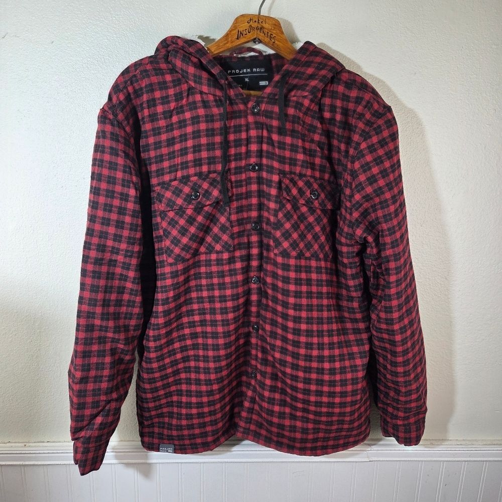 Men's Projek Raw Red and Black Plaid Fleece Lined Men's Jacket Size XL